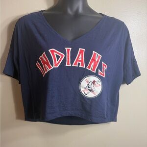 PINK Victoria’s Secret Cleveland Indians Cropped Boxy Tee Navy Graphic Shirt S